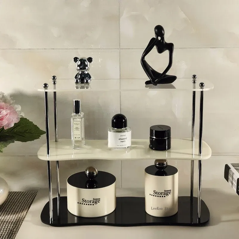 Étagère de rangement en acrylique 2 à 3 niveaux, présentoir amovible pour maquillage, parfums et tasses | Étagère cosmétique de bureau 12