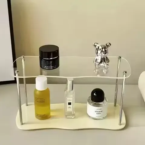 Étagère de rangement en acrylique 2 à 3 niveaux, présentoir amovible pour maquillage, parfums et tasses | Étagère cosmétique de bureau 10