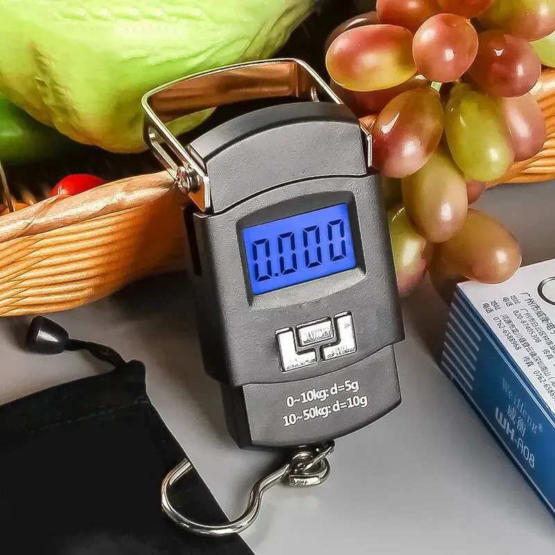 Balance électronique portable noire pour bagages 50 kg, écran LCD numérique, avec crochet 5