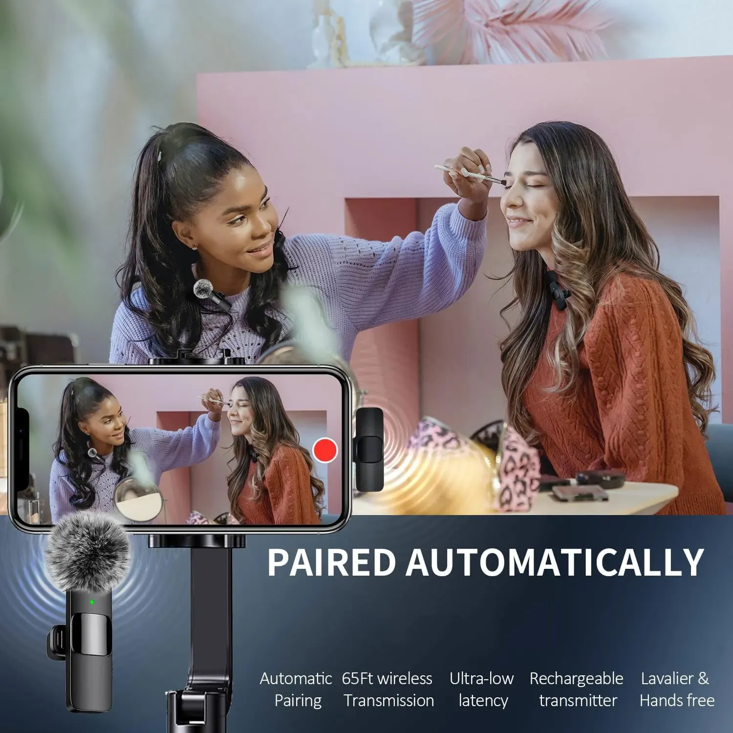 Microphone-cravate sans fil K60, micro d'enregistrement audio et vidéo compact pour iPhone, Android, ordinateur portable, diffusion en direct et téléphone mobile 4