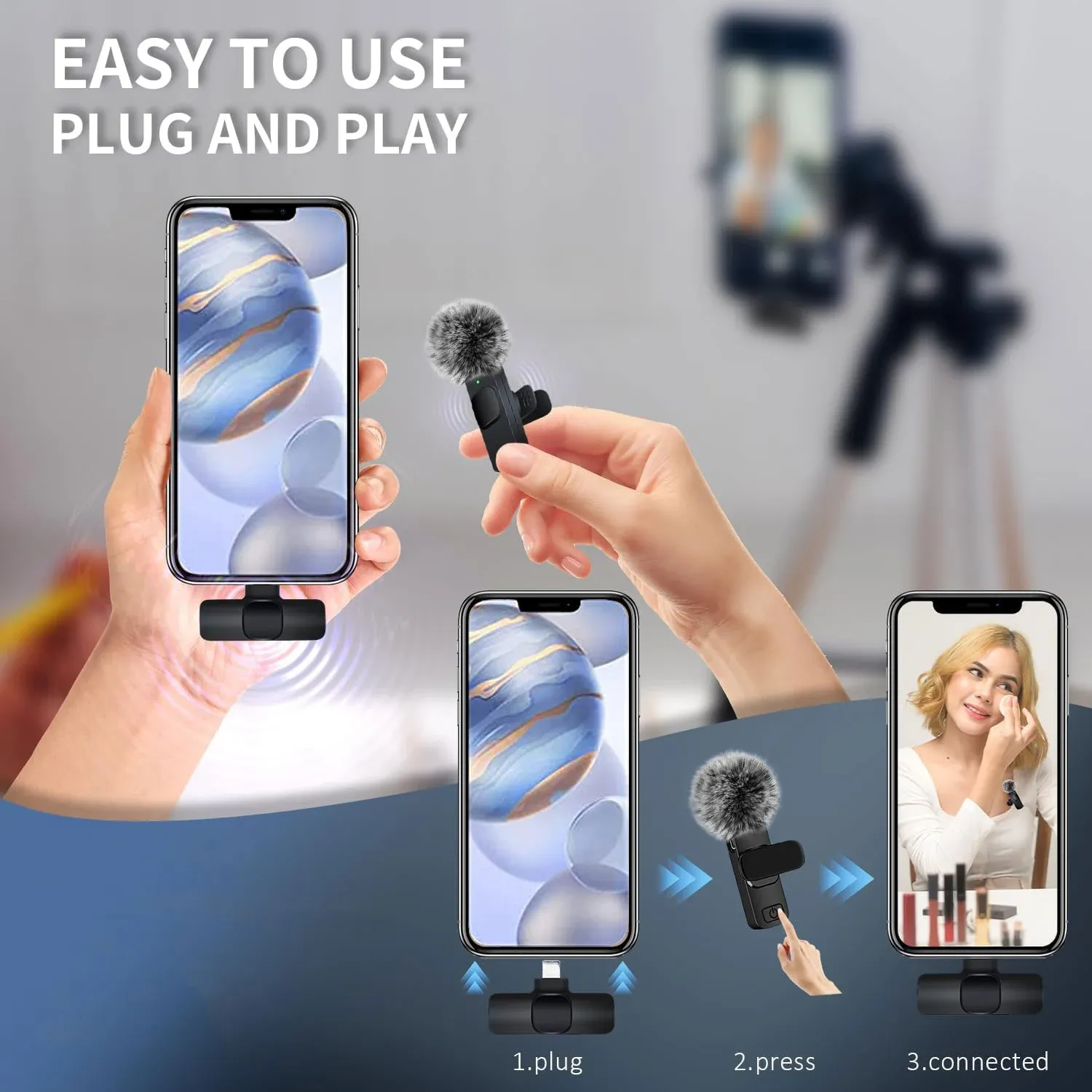 Microphone-cravate sans fil K60, micro d'enregistrement audio et vidéo compact pour iPhone, Android, ordinateur portable, diffusion en direct et téléphone mobile 6