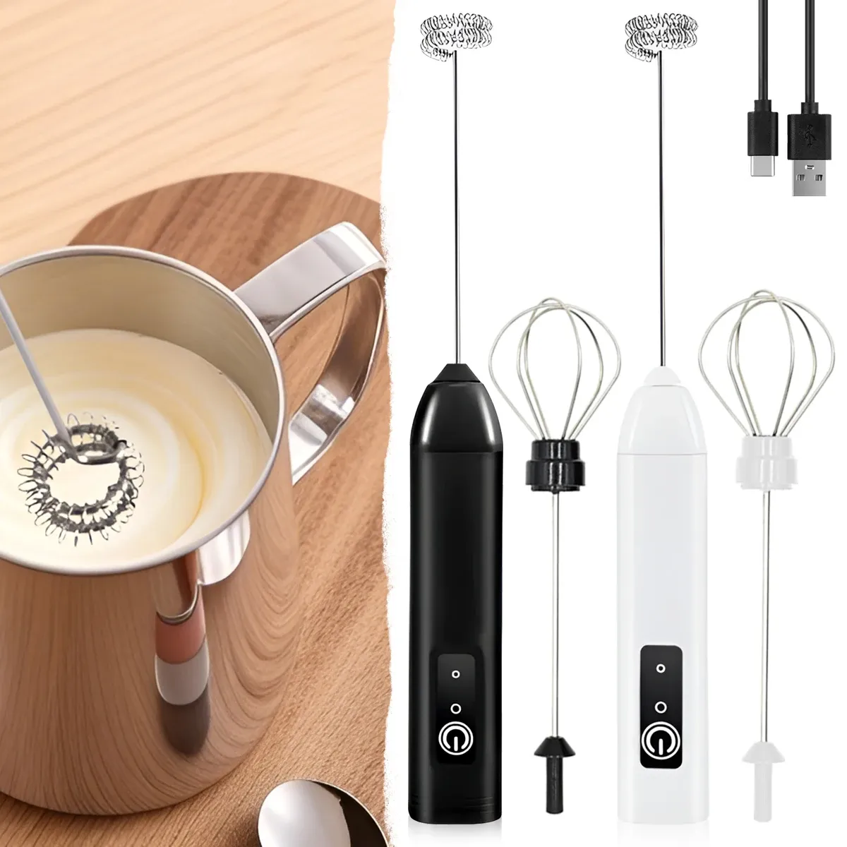 Mousseur à lait électrique portable, mélangeur à café et batteur à œufs – Rechargeable par USB 500 mAh - Image 1