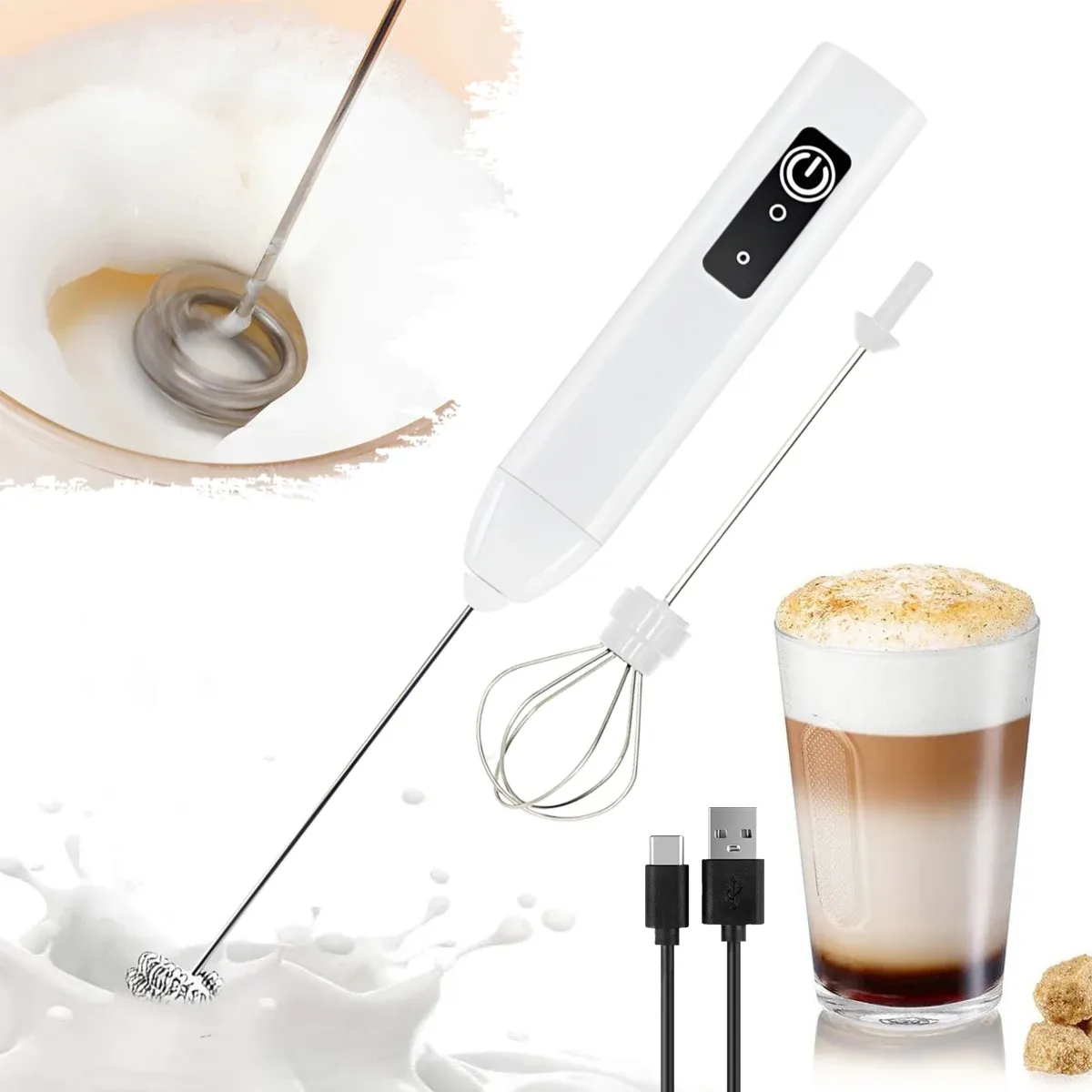 Mousseur à lait électrique portable, mélangeur à café et batteur à œufs – Rechargeable par USB 500 mAh 10