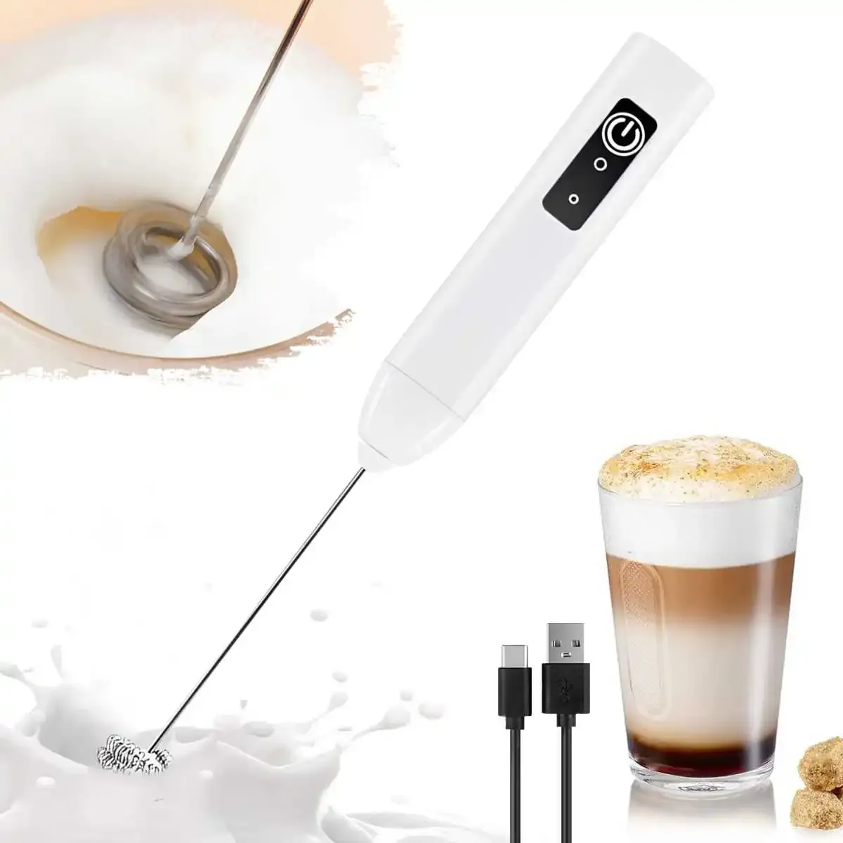 Mousseur à lait électrique portable, mélangeur à café et batteur à œufs – Rechargeable par USB 500 mAh 8