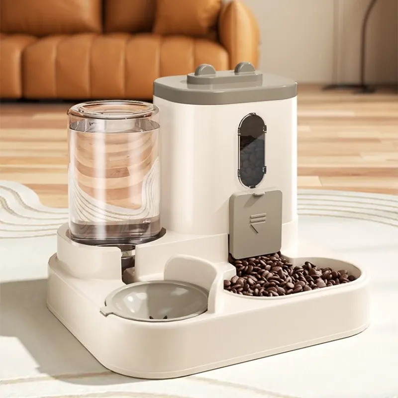 Distributeur automatique de nourriture pour chats avec fontaine à eau intégrée et design anti-déversement pour chats et chiens de toutes tailles