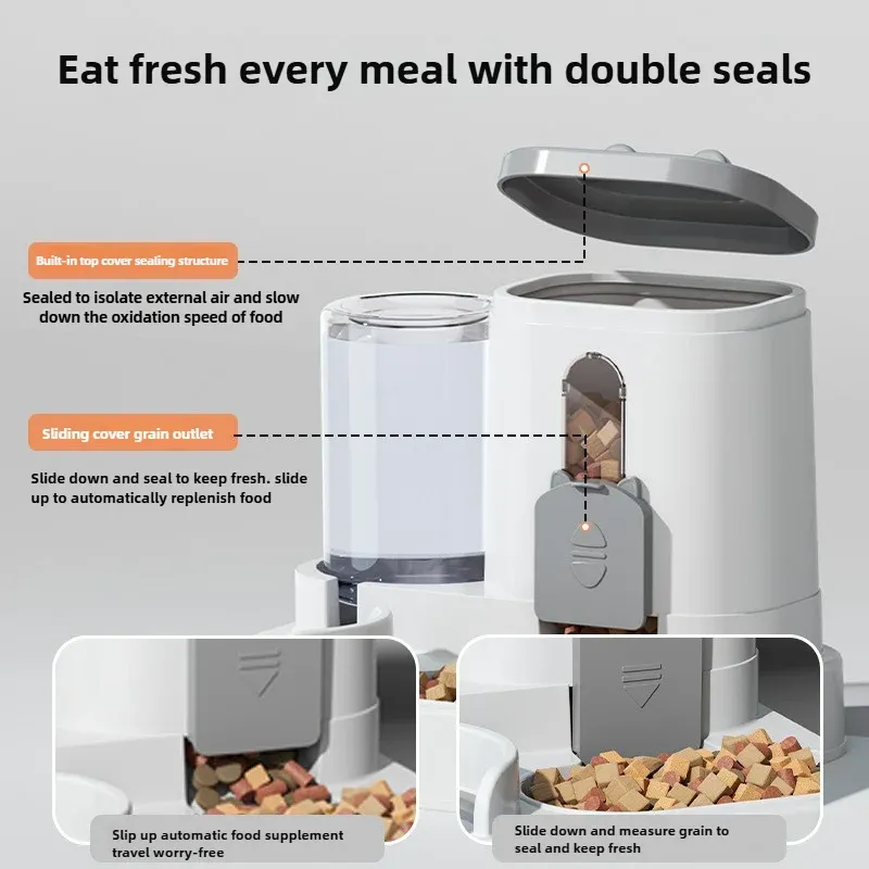 Distributeur automatique de nourriture pour chats avec fontaine à eau intégrée et design anti-déversement pour chats et chiens de toutes tailles 4