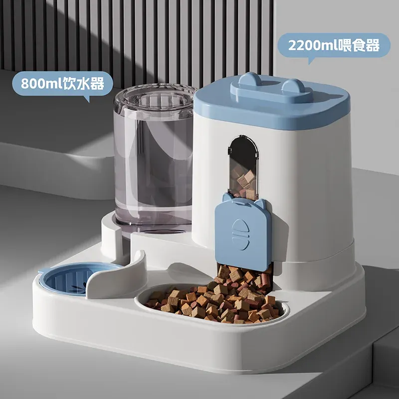 Distributeur automatique de nourriture pour chats avec fontaine à eau intégrée et design anti-déversement pour chats et chiens de toutes tailles 7