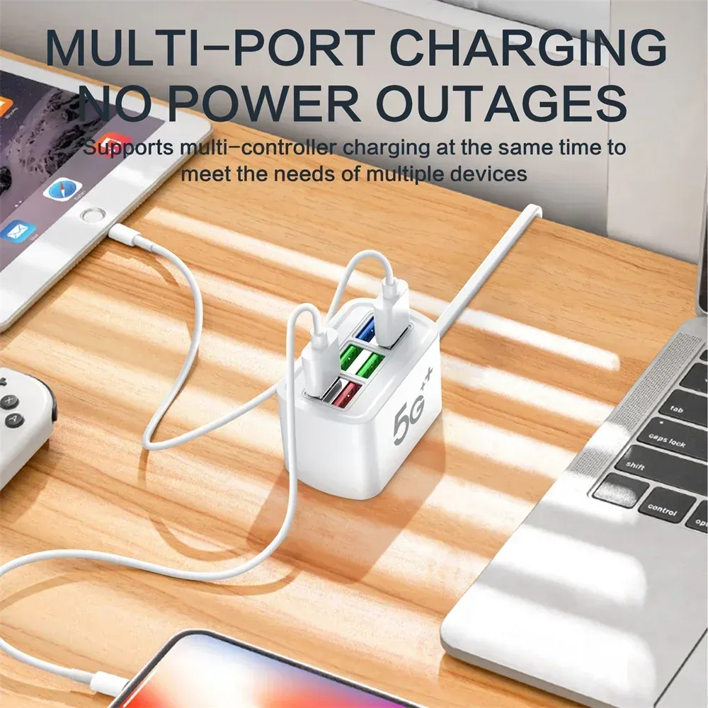 Chargeur USB rapide 6 en 1 avec multiprise, station de charge de bureau, câble 1 m et hub USB, compatible iPhone 16 4
