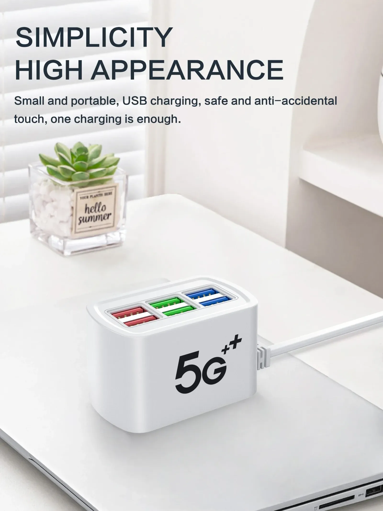 Station de charge USB 6 en 1 vue d'ensemble sur un bureau