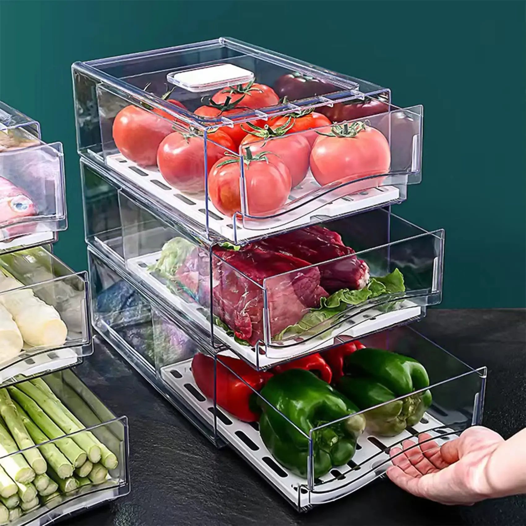 Organisateur de réfrigérateur empilable, bacs de rangement réutilisables pour aliments - Image 1