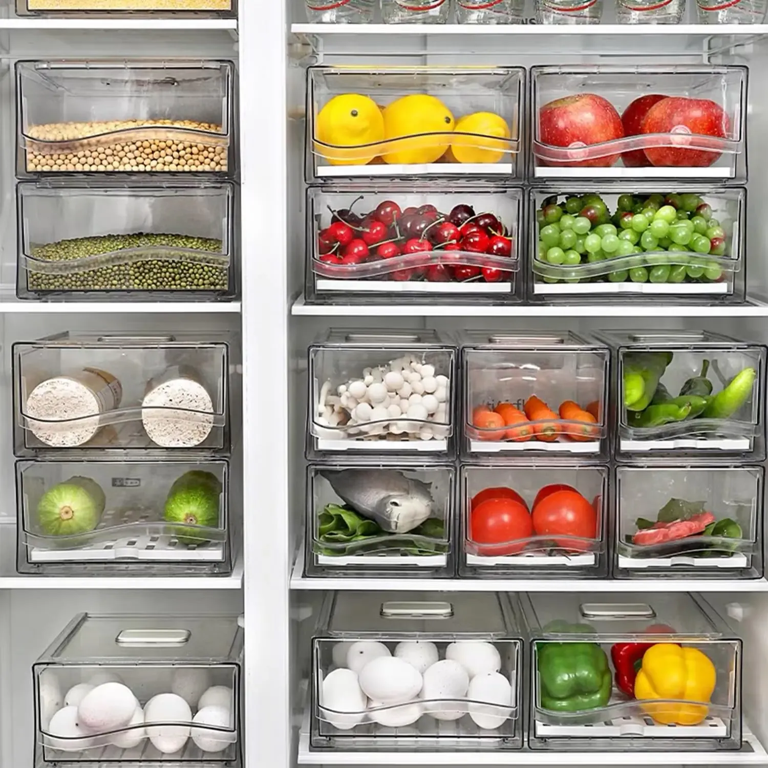 Organisateur de réfrigérateur empilable, bacs de rangement réutilisables pour aliments 4