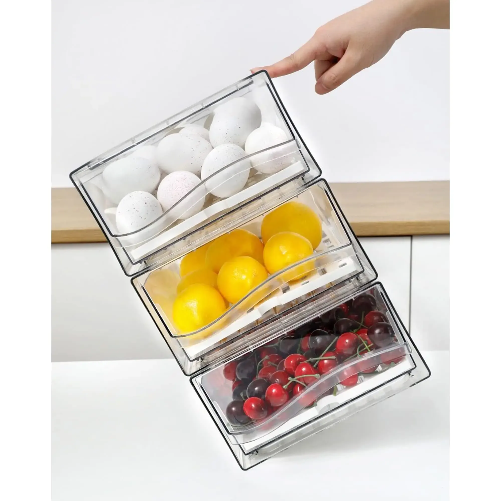 Organisateur de réfrigérateur empilable, bacs de rangement réutilisables pour aliments 5