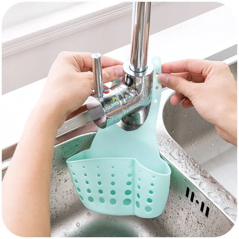 Organiseur d'évier de cuisine à double étage avec support suspendu pour éponge et savon, accessoires de panier de vidange en silicone