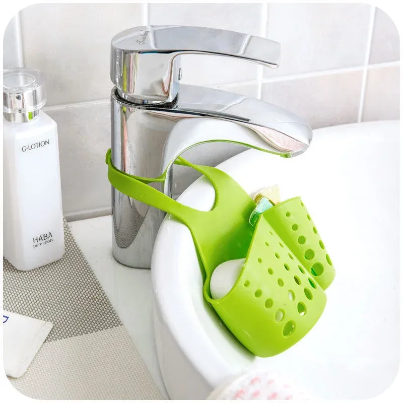 Organiseur d'évier de cuisine à double étage avec support suspendu pour éponge et savon, accessoires de panier de vidange en silicone 3