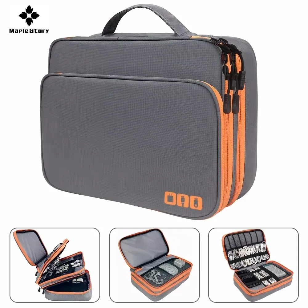 Sac de rangement multicouche pour câbles et accessoires électroniques, étui de voyage portable pour chargeurs et iPad - Image 1