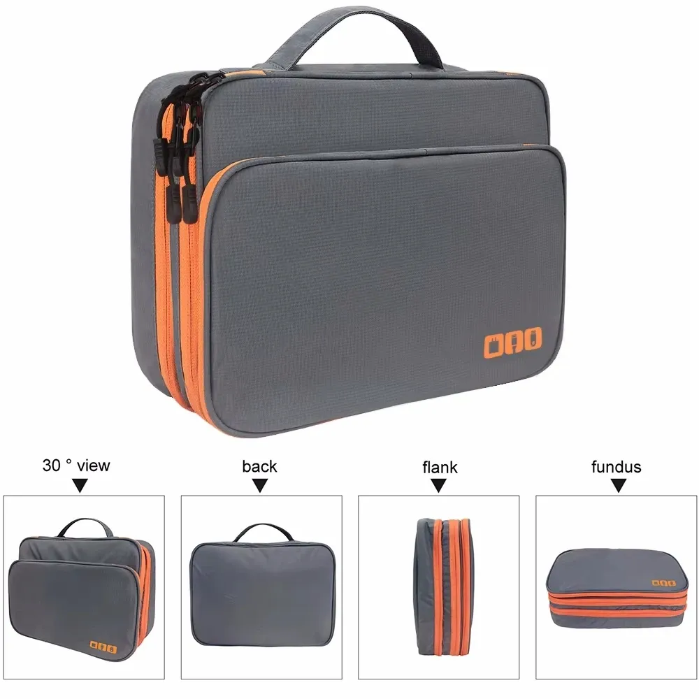 Sac de rangement multicouche pour câbles et accessoires électroniques, étui de voyage portable pour chargeurs et iPad 2