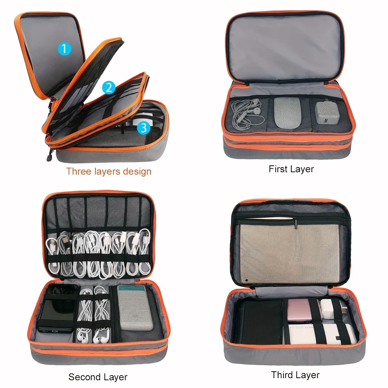 Sac de rangement multicouche pour câbles et accessoires électroniques, étui de voyage portable pour chargeurs et iPad 5
