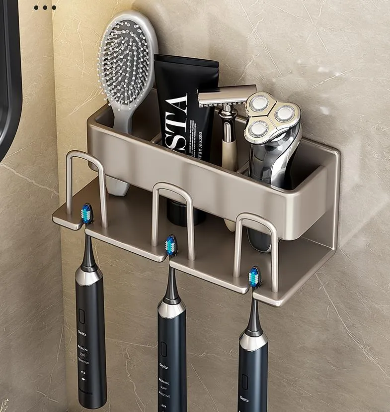 Porte-brosse à dents mural avec dentifrice et brosses à dents