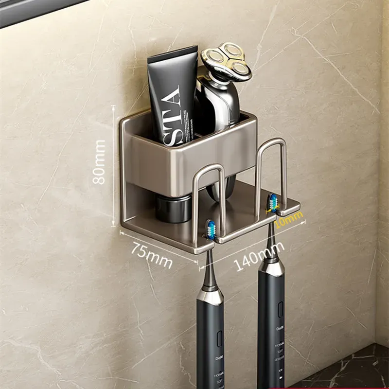 Porte-brosse à dents mural en alliage d'aluminium avec support pour dentifrice, sans perçage 6