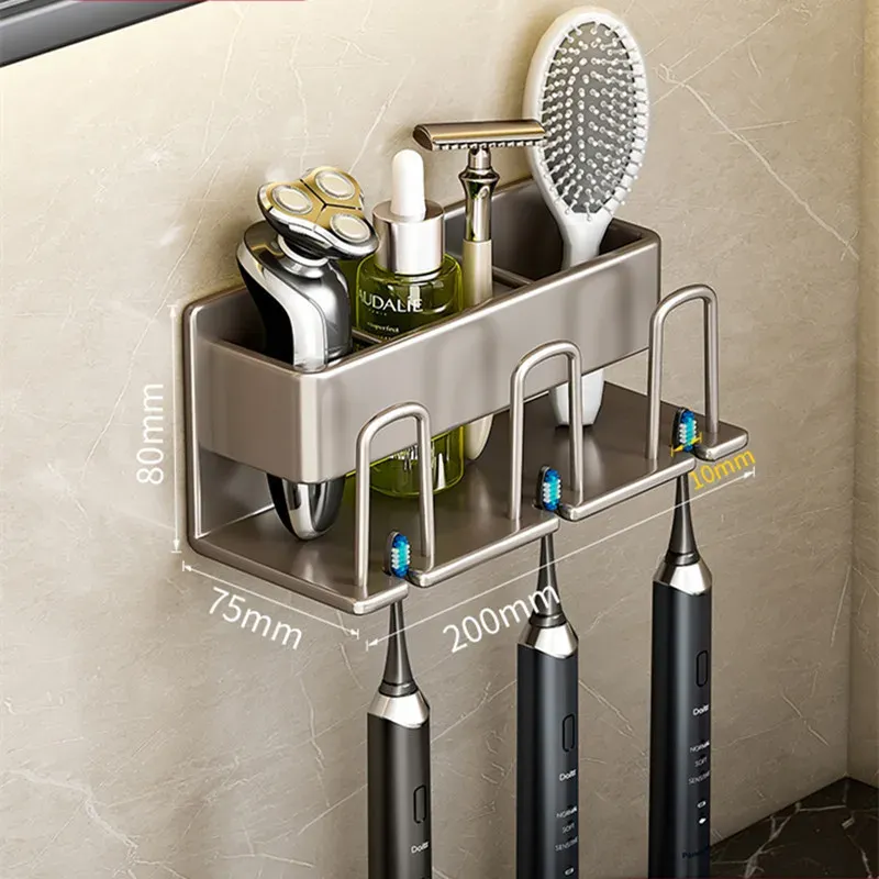 Porte-brosse à dents mural en alliage d'aluminium avec support pour dentifrice, sans perçage 8