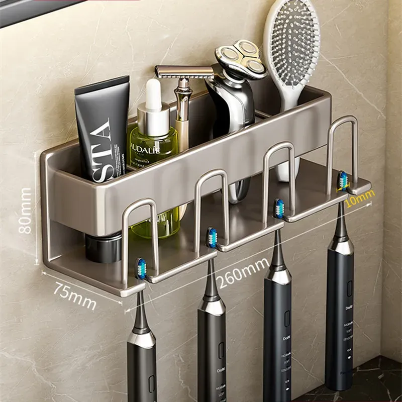 Porte-brosse à dents mural en alliage d'aluminium avec support pour dentifrice, sans perçage 7
