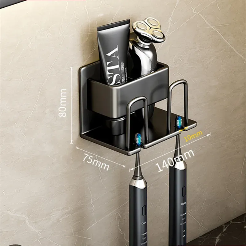 Porte-brosse à dents mural en alliage d'aluminium avec support pour dentifrice, sans perçage 10