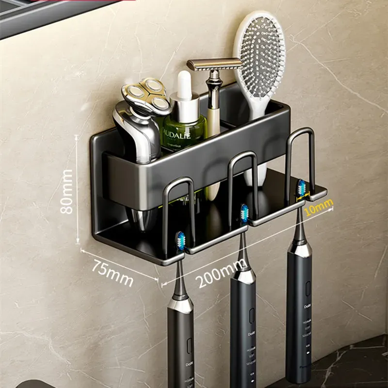 Porte-brosse à dents mural en alliage d'aluminium avec support pour dentifrice, sans perçage 9