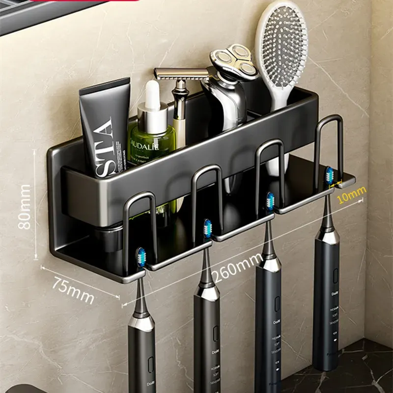 Porte-brosse à dents mural en alliage d'aluminium avec support pour dentifrice, sans perçage 12
