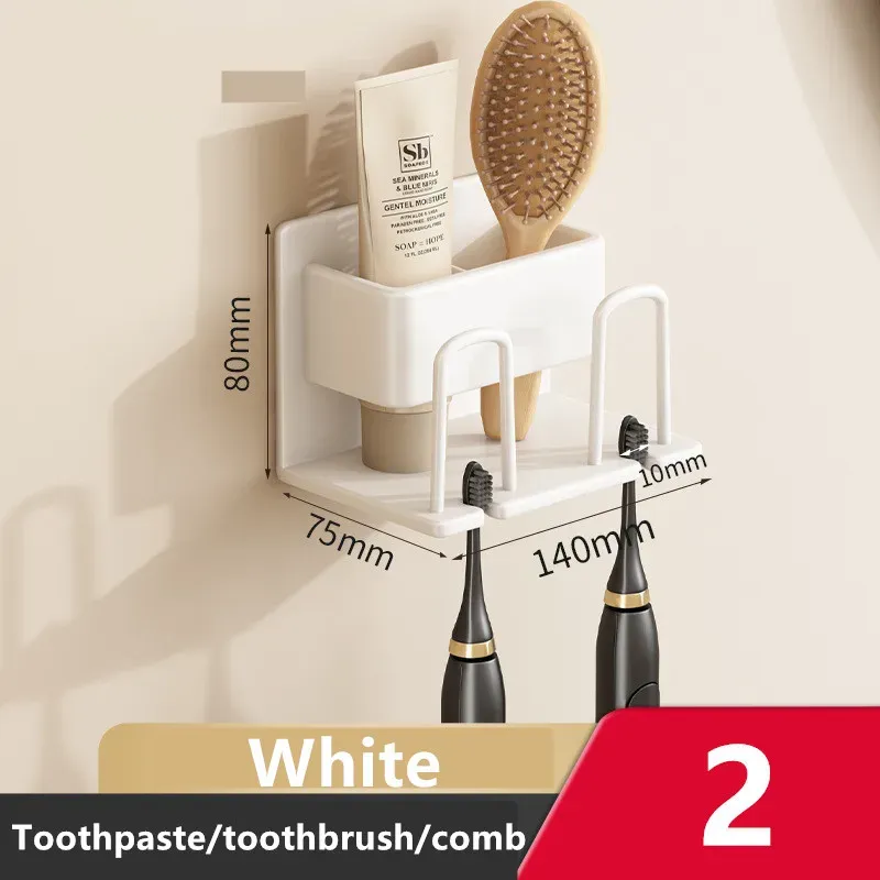 Porte-brosse à dents mural en alliage d'aluminium avec support pour dentifrice, sans perçage 11