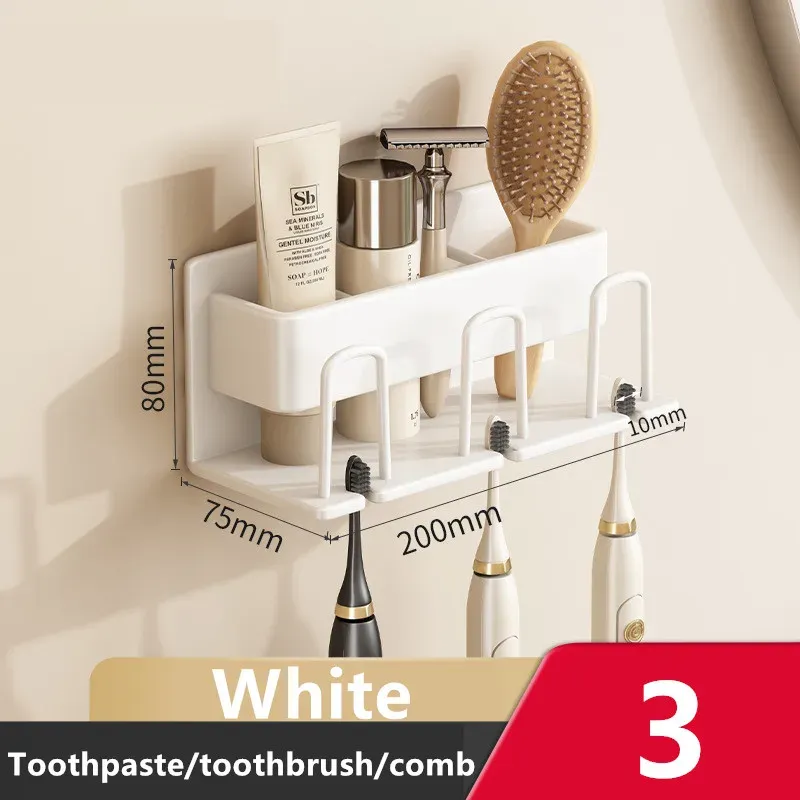 Porte-brosse à dents mural en alliage d'aluminium avec support pour dentifrice, sans perçage 14