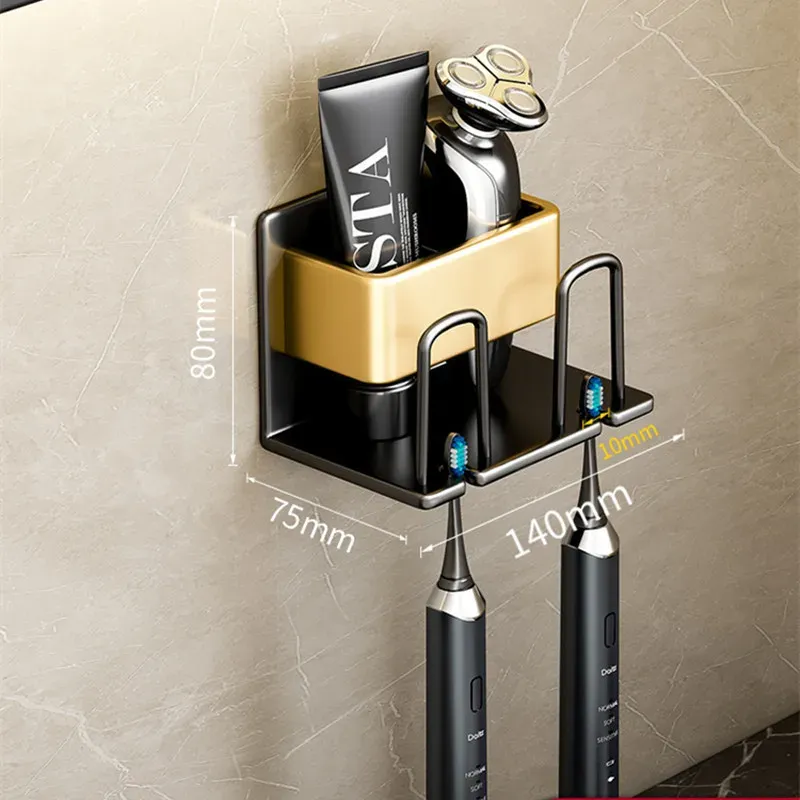 Porte-brosse à dents mural en alliage d'aluminium avec support pour dentifrice, sans perçage 16