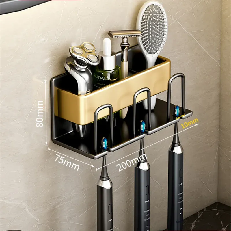 Porte-brosse à dents mural en alliage d'aluminium avec support pour dentifrice, sans perçage 15