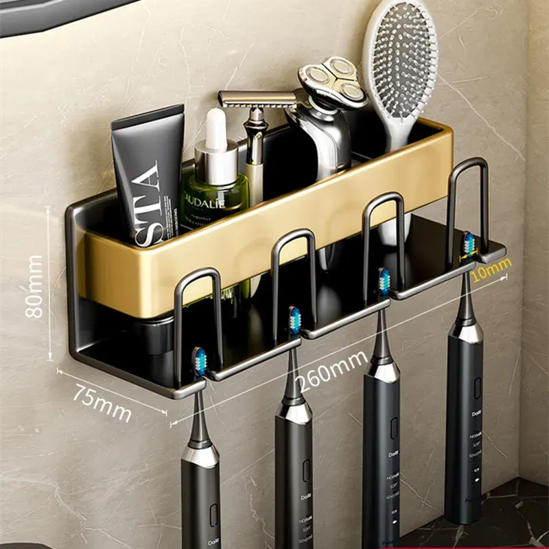 Porte-brosse à dents mural en alliage d'aluminium avec support pour dentifrice, sans perçage 17