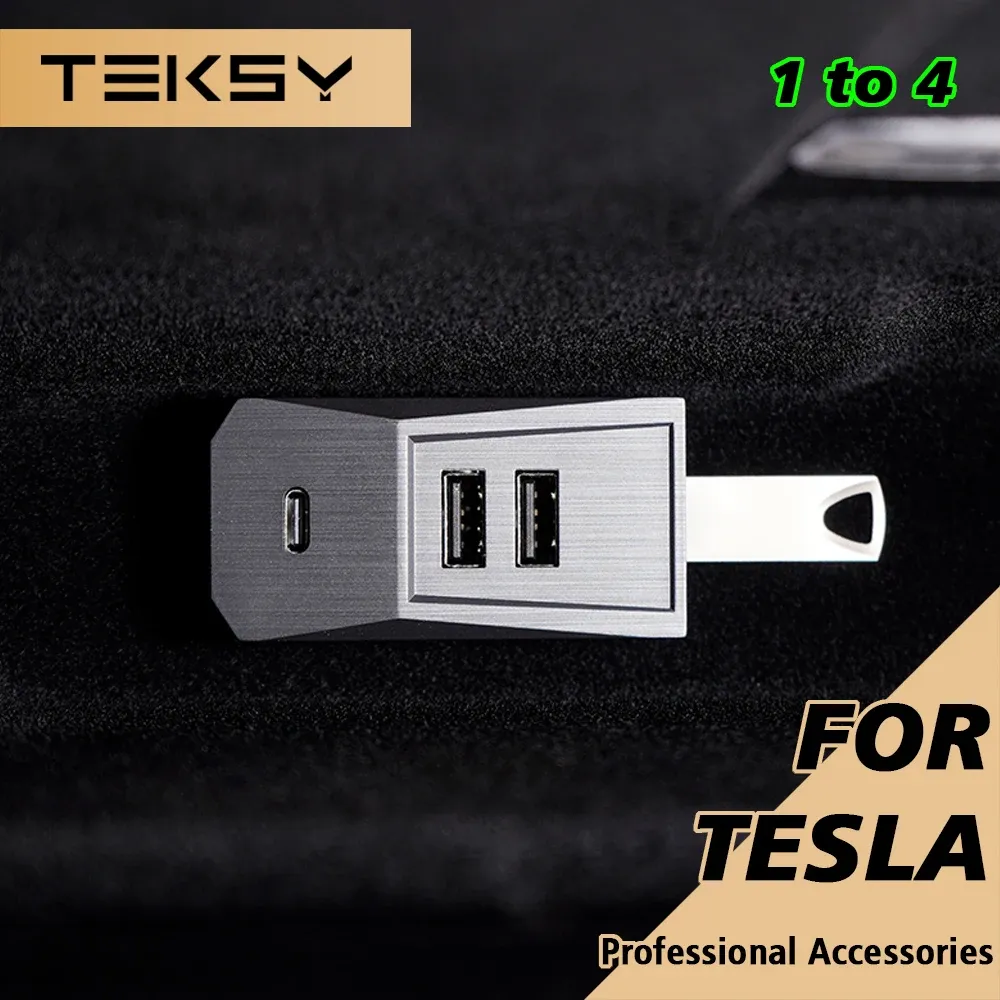 Hub USB TEKSY pour boîte à gants Tesla compatible Model Y 2026 et Model 3 Highland 2025, avec port USB-C, affichage numérique, répartiteur et station d'accueil