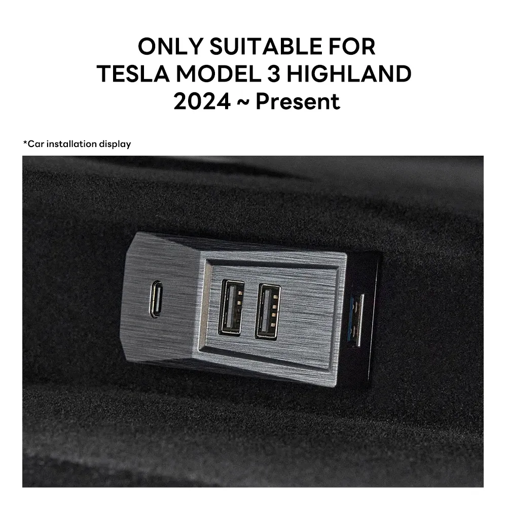 Hub USB TEKSY pour boîte à gants Tesla compatible Model Y 2026 et Model 3 Highland 2025, avec port USB-C, affichage numérique, répartiteur et station d'accueil 7