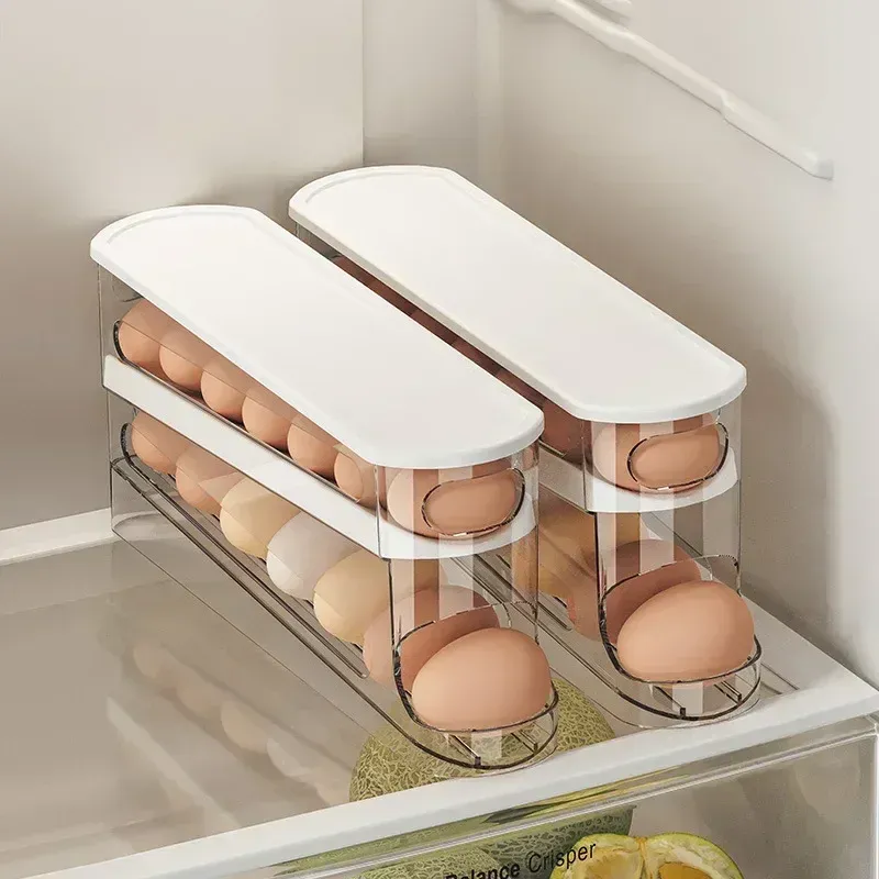 Boîte de rangement à œufs pour réfrigérateur à deux niveaux, distributeur automatique à roulement, design en échelle - Image 1