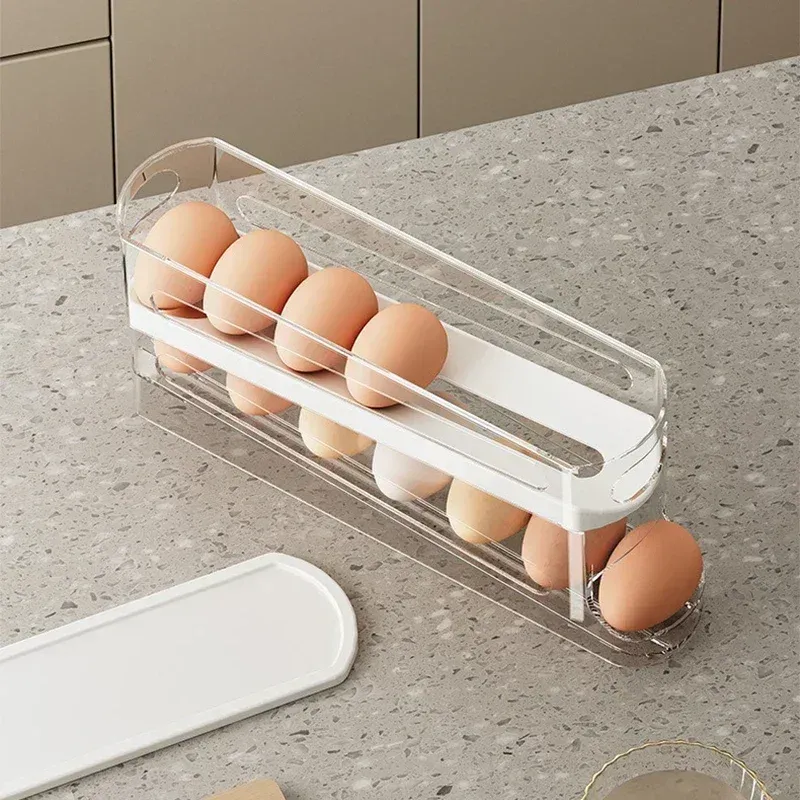 Boîte de rangement à œufs pour réfrigérateur à deux niveaux, distributeur automatique à roulement, design en échelle 6
