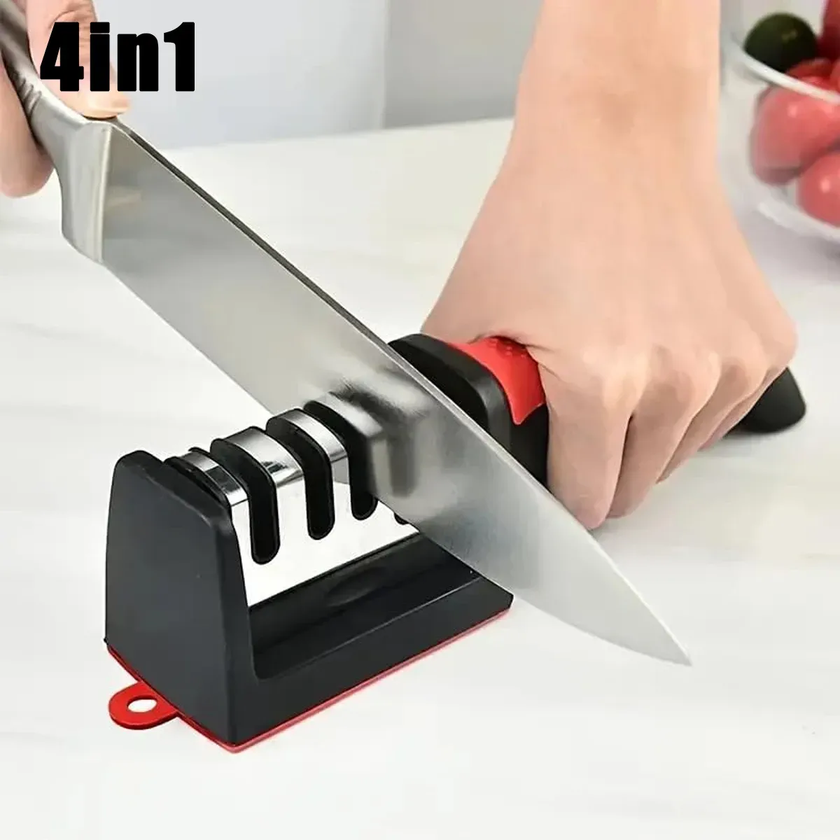 Aiguiseur de couteaux manuel multifonctionnel 3/4 étapes avec base antidérapante - Image 1