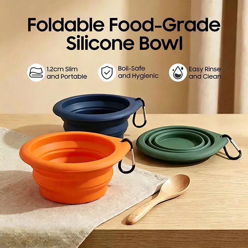 Gamelle pliable en silicone pour chien et chat avec mousqueton, idéale pour le voyage, la randonnée et le camping - Image 1