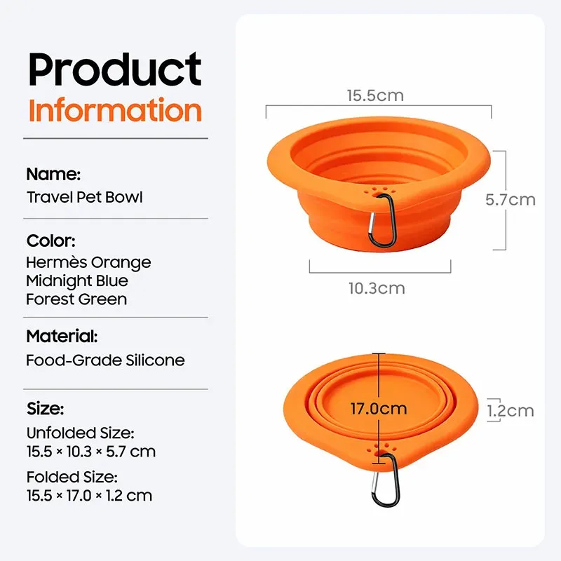 Gamelle pliable en silicone pour chien et chat avec mousqueton, idéale pour le voyage, la randonnée et le camping 3