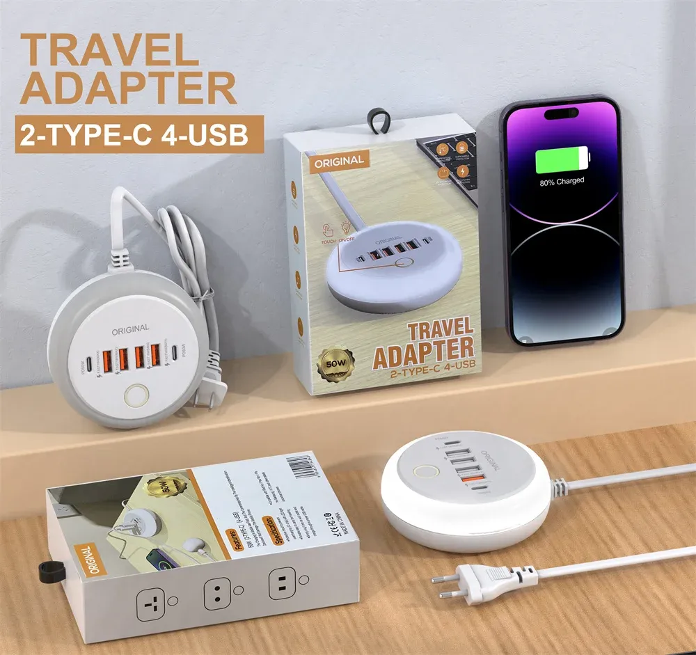 Chargeur USB multi-ports rond à charge rapide, vue d'ensemble