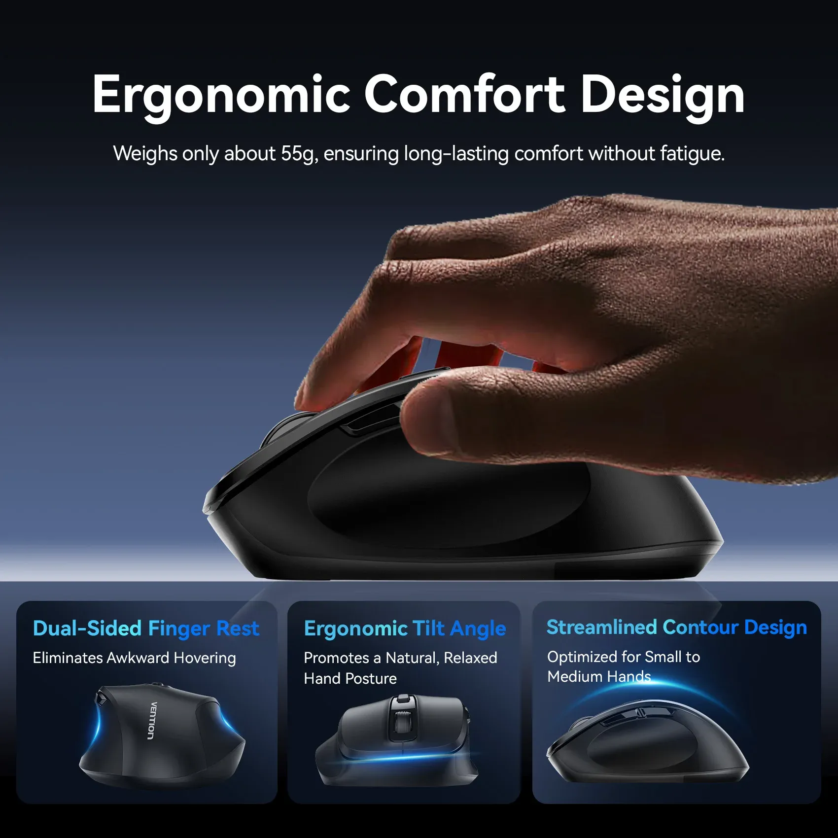 Souris sans fil Vention Bluetooth 5.1 et USB 2.4 GHz à double mode, ergonomique, 4000 DPI, silencieuse, 6 boutons, compatible MacBook, tablette et ordinateur portable 5
