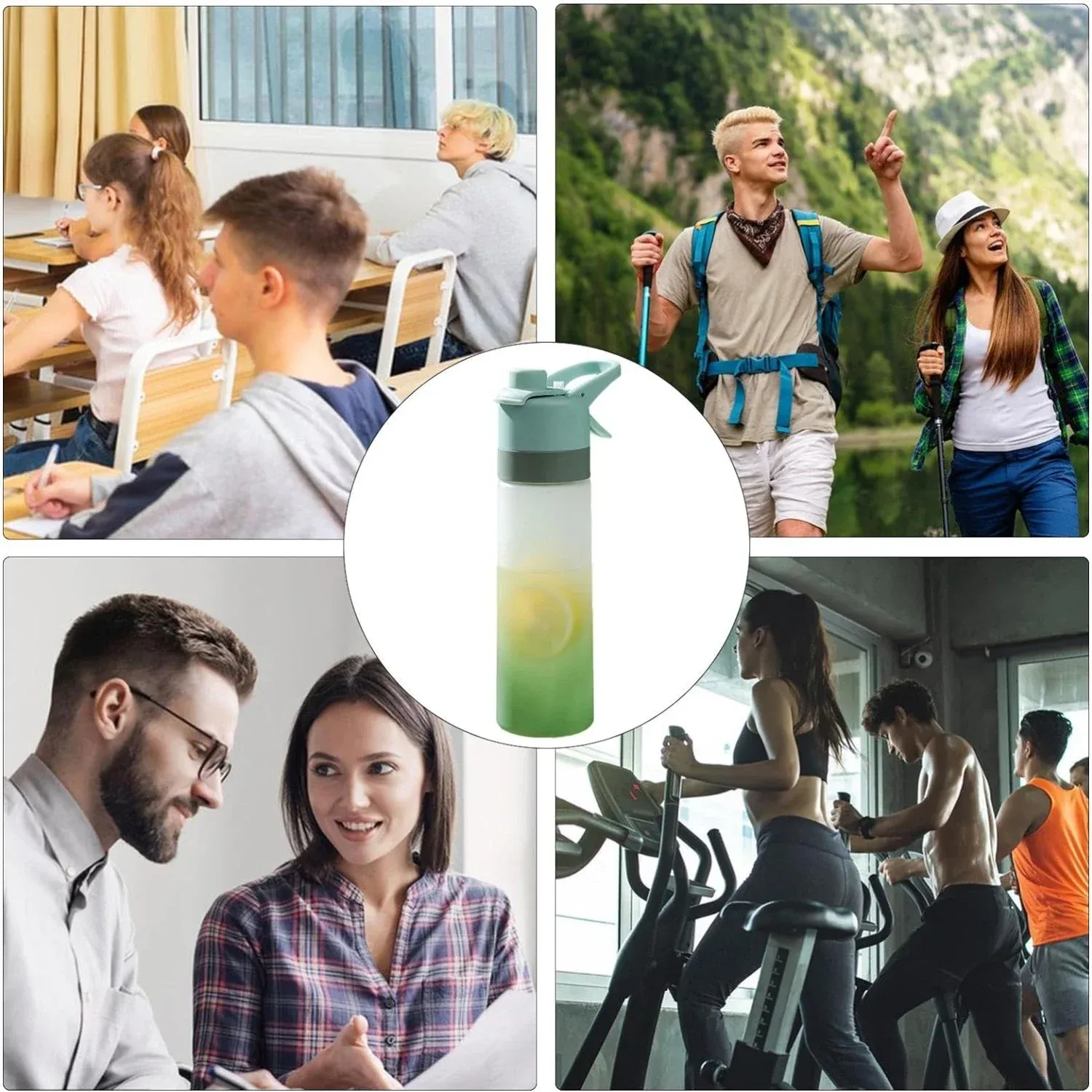 Lot de 1 à 4 bouteilles d'eau pulvérisatrices grande capacité avec paille, finition dégradé givré, pour sports de plein air et voyages 5