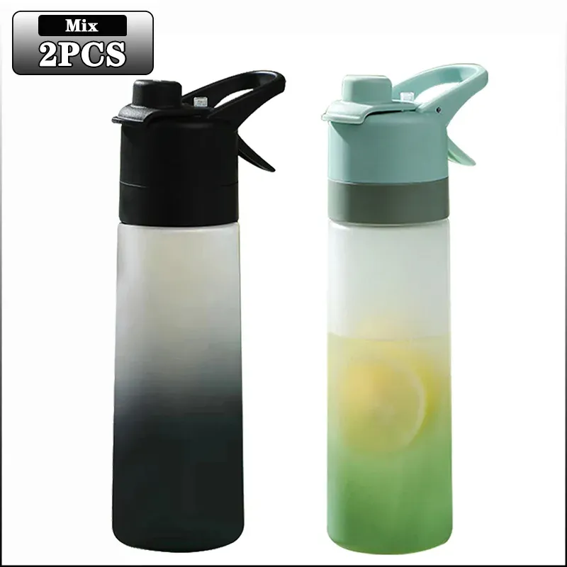 Lot de 1 à 4 bouteilles d'eau pulvérisatrices grande capacité avec paille, finition dégradé givré, pour sports de plein air et voyages 12