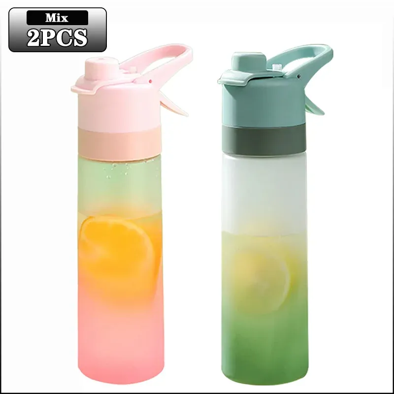 Lot de 1 à 4 bouteilles d'eau pulvérisatrices grande capacité avec paille, finition dégradé givré, pour sports de plein air et voyages 10