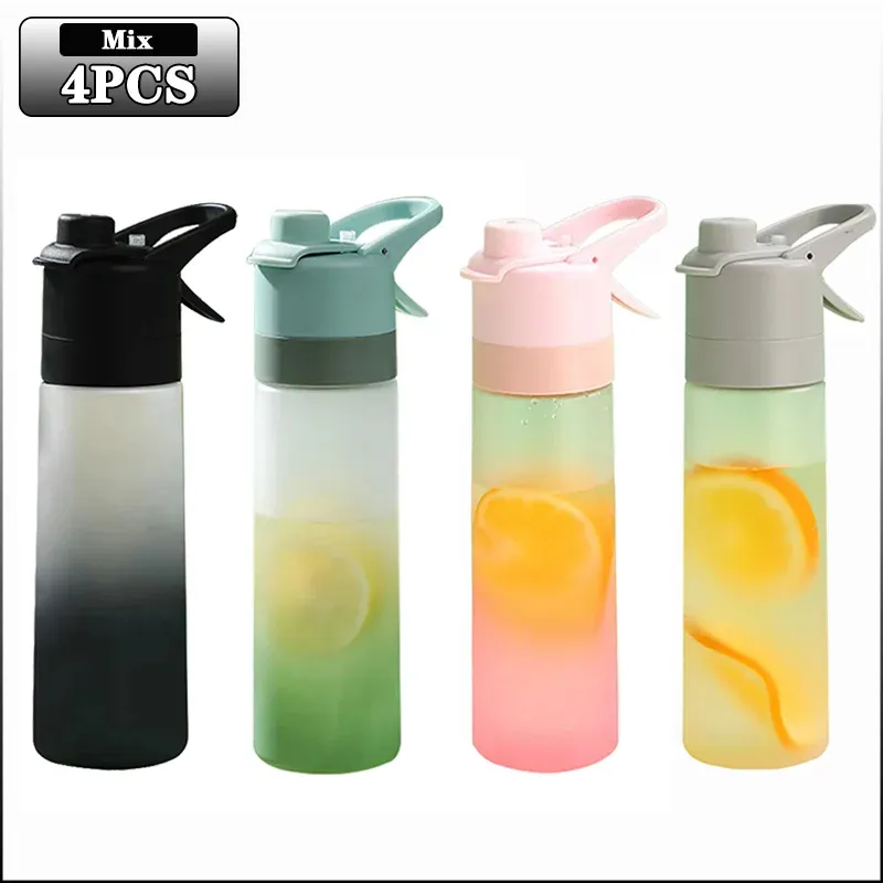 Lot de 1 à 4 bouteilles d'eau pulvérisatrices grande capacité avec paille, finition dégradé givré, pour sports de plein air et voyages 8