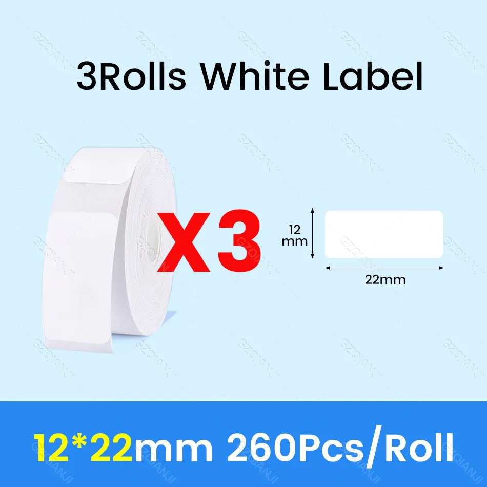 NiiMBOT D101 D11 D110 Étiquettes thermiques autocollantes blanches en papier adhésif imperméable, lot de 3, 5 ou 10 rouleaux, compatibles imprimante officielle 23