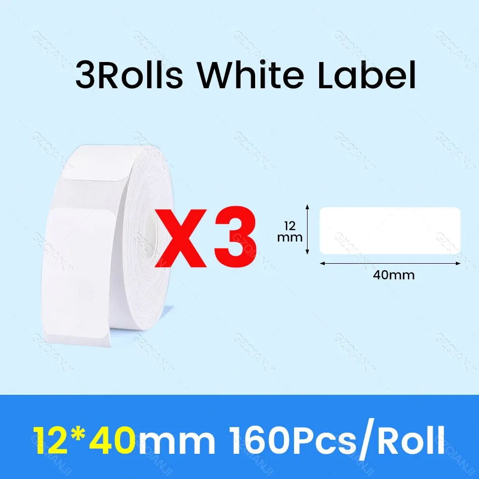NiiMBOT D101 D11 D110 Étiquettes thermiques autocollantes blanches en papier adhésif imperméable, lot de 3, 5 ou 10 rouleaux, compatibles imprimante officielle 19