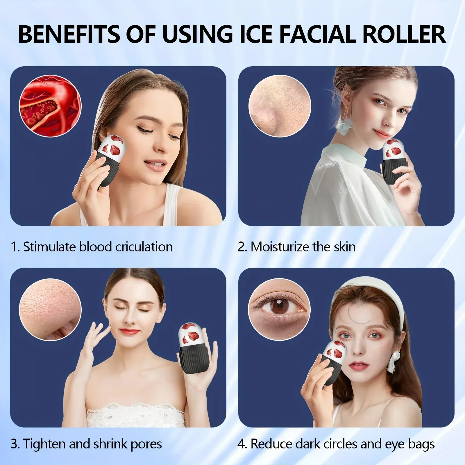 Rouleau facial Cryo Ice – Masseur en silicone rafraîchissant pour les poches et les rides | Sans parfum, sans batterie, tous types de peau 2