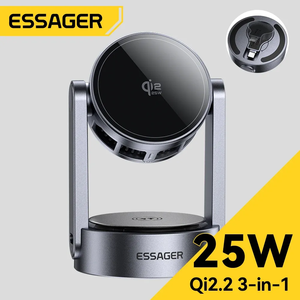 Chargeur magnétique sans fil 3-en-1 Essager Qi2.2 25 W pour iPhone 17 et iPhone 16 Pro Max